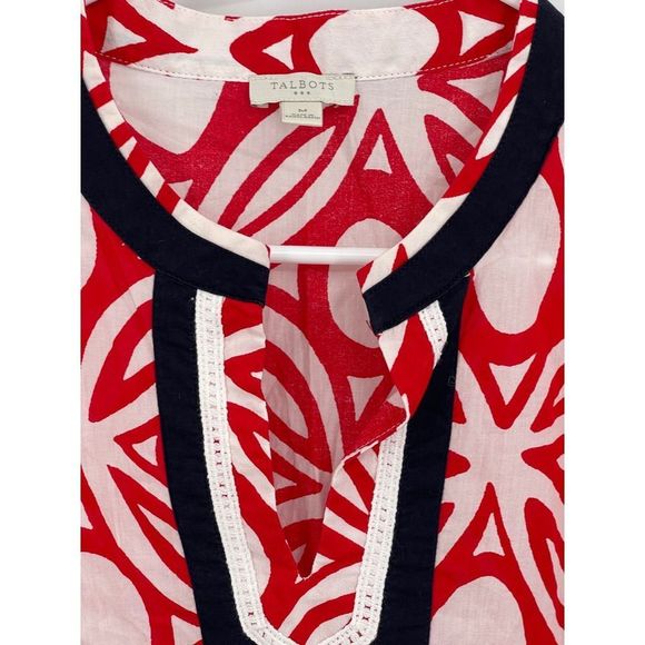 Talbots Tunic V Neck Beach Coverup Top Women Size Medium Red White Blue July 4th - Picture 11 of 12